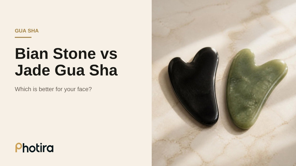 Bian stone vs jade gua sha tools side by side