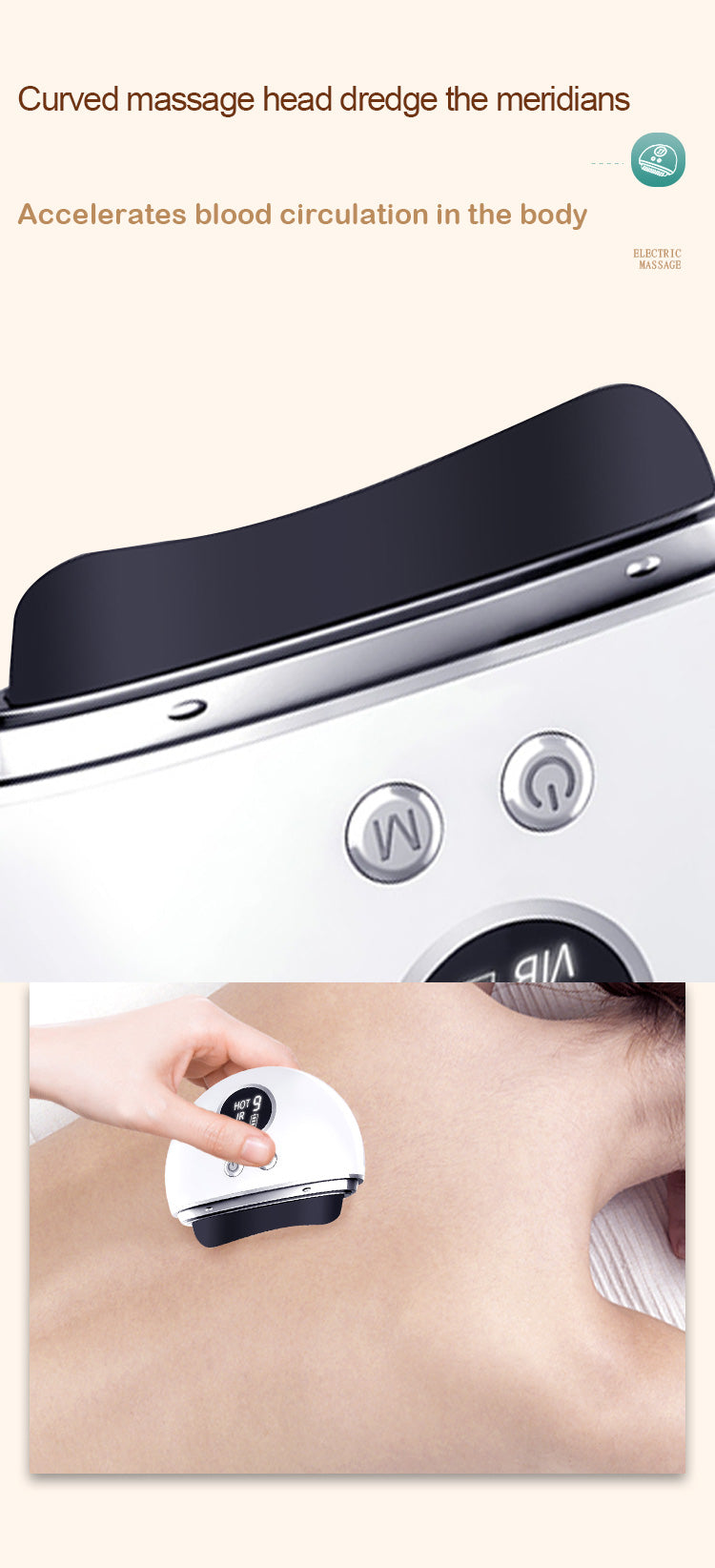 Photira Bian Stone Gua Sha Massager – curved scraping head in use on neck