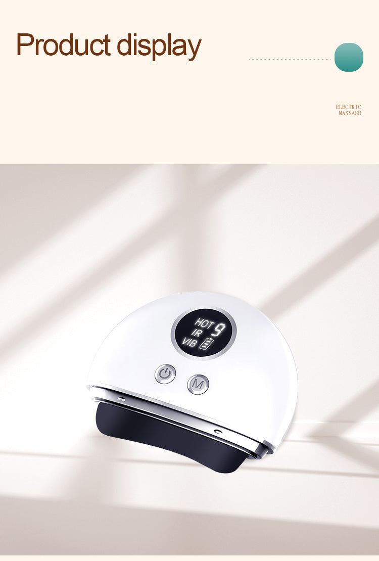 Photira Bian Stone Gua Sha Massager – product display showing LED display panel with HOT, IR, VIB indicators