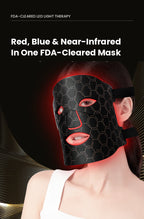 Photira LED Light Therapy Face Mask – woman wearing FDA-cleared red LED mask with red, blue and near-infrared light