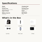 Photira LED Light Therapy Face Mask – product specifications and what's in the box: mask, controller, eye patch, USB-C cable, user manual, gift box
